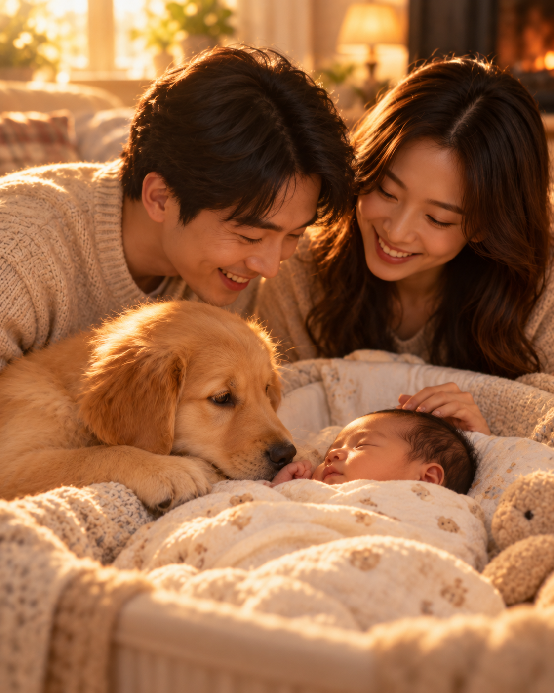 처음 집에 온 남자 아기와 콩이